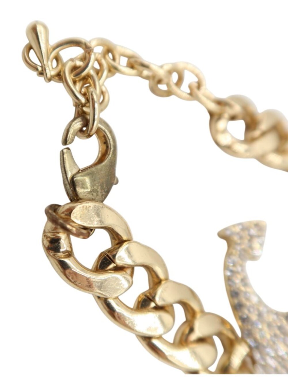Gold Tone Crystal Anchor Curb Link Chunky Chain Bracelet 6"-8.5" Nautical Preppy - Picture 5 of 7